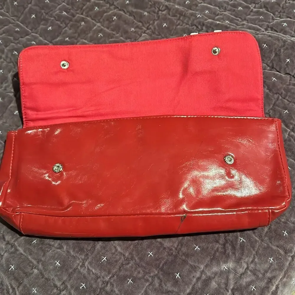 Vintage Red Vinyl Clutch w white buckle